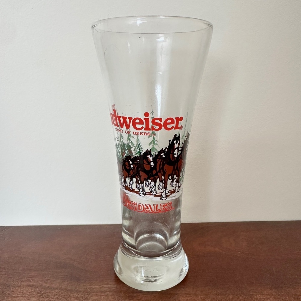 Budweiser Clydesdales Christmas Pilsner Beer Glass Vintage 1988 Holiday